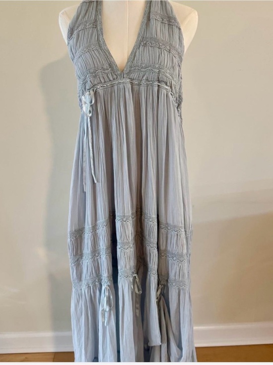 Free People Dresses & Skirts - Free People Pale Blue Halter Tiered Maxi Dress